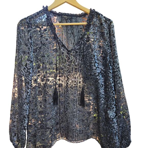 Dalia Womens Sheer Burnout Velvet Whimsigoth Boho Fairy Grunge Witchy L Tassels - Picture 2 of 12